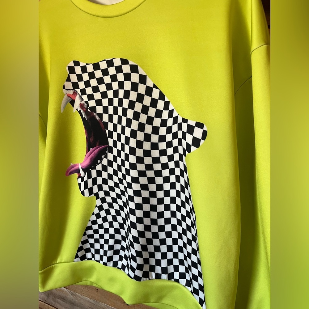 Lime Green Checkered Animal Silhouette Sweatshirt - Picture 5 of 7